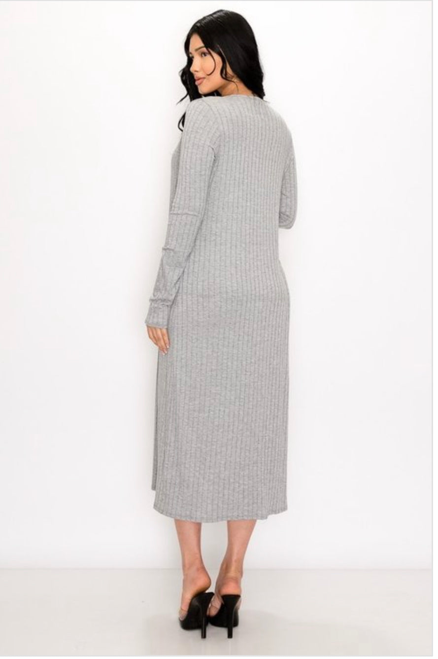 rib knit cardigan sweater midi dress Long Sleeve Belted Midi Knit Sweater Dress